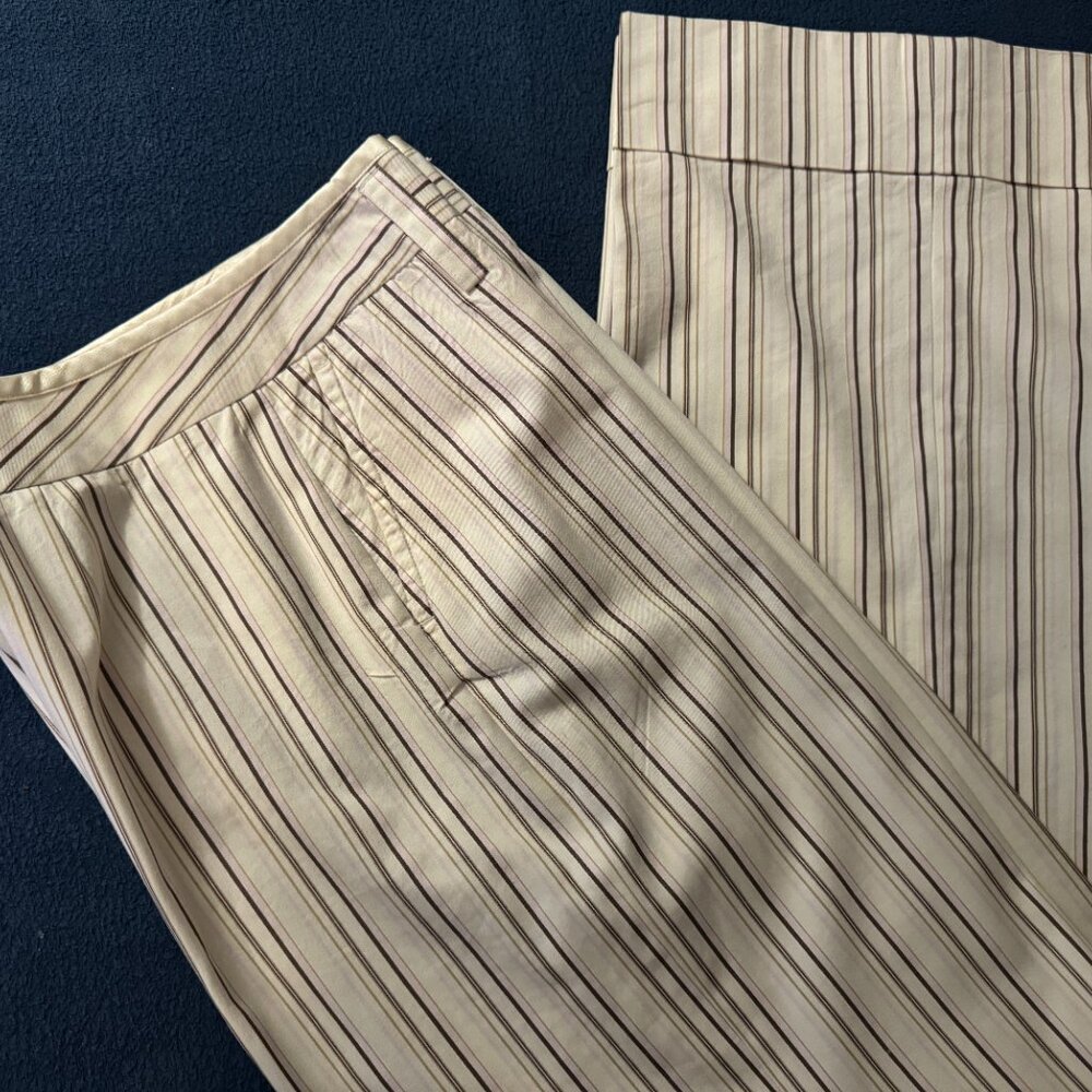 Body by Victoria Wide Leg Striped Pants (70s style), Off-white w brown/pink, 10